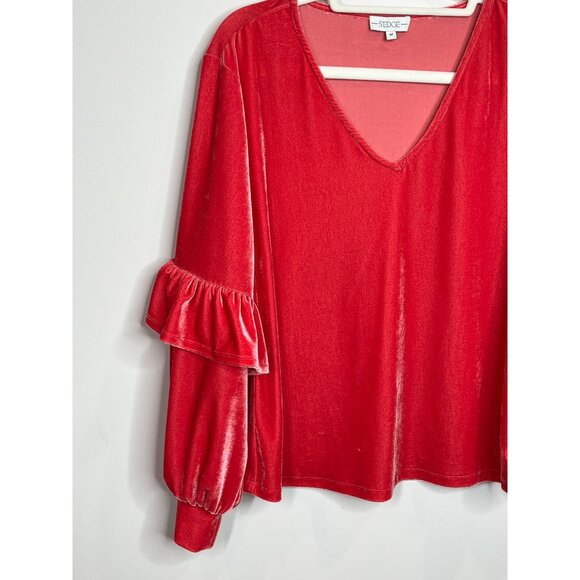 Sedge Top Womens Medium Shirt Velour Velvet Pink Blouse Boho Ruffles Casual Fall - Picture 2 of 15